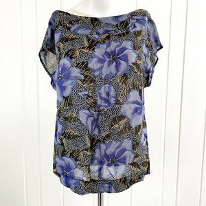 Odille Anthropologie Floral Print Tie Top Blouse